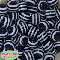 20mm Navy Blue Stripe Resin Bubblegum Beads