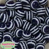 20mm Navy Blue Stripe Resin Bubblegum Beads Bulk