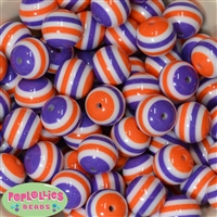 20mm Purple Orange White Stripe Resin Bubblegum Beads
