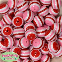 20mm Valentine Stripe Resin Bubblegum Beads