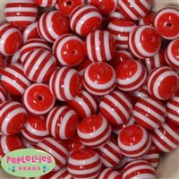 20mm Red Stripe Resin Bubblegum Beads