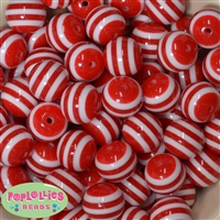 20mm Red Stripe Resin Bubblegum Beads Bulk