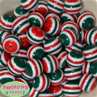 20mm Red and Green Stripe Resin Bubblegum Beads