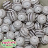 20mm White Stripe Resin Bubblegum Beads