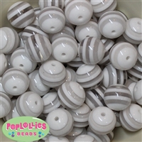 20mm White Stripe Resin Bubblegum Beads Bulk