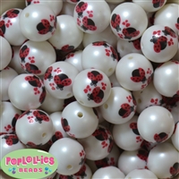 20mm Valentine Ladybug Print on a White Matte Bead