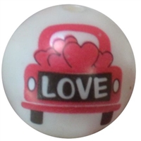 20mm Valentine Truck Print on a White Matte Bead