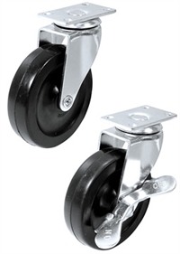 Rubber Single Wheel Plate Mount Caster with Brake - Black