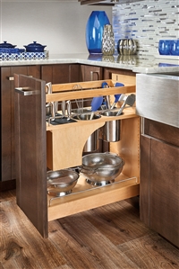 Knife Block & Utensil Base Organizer Under Mount Soft Close Pull Out (25 1/2"H x 21 5/8" D) - Maple