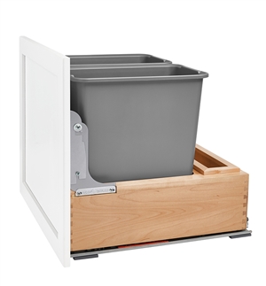 2 x 30 QT Pull Out Waste Container Undermount Soft Close (20 15/16" W x 21 13/16" D x 19 9/16" H) - Maple/Grey