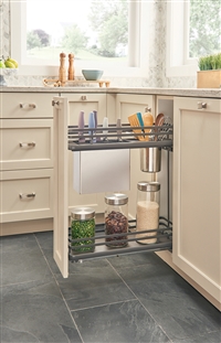 Rev-A-Shelf 2 Tier Base Cabinet Pullout Utensil Organizer with Soft Close,  Chrome / Maple, Steel