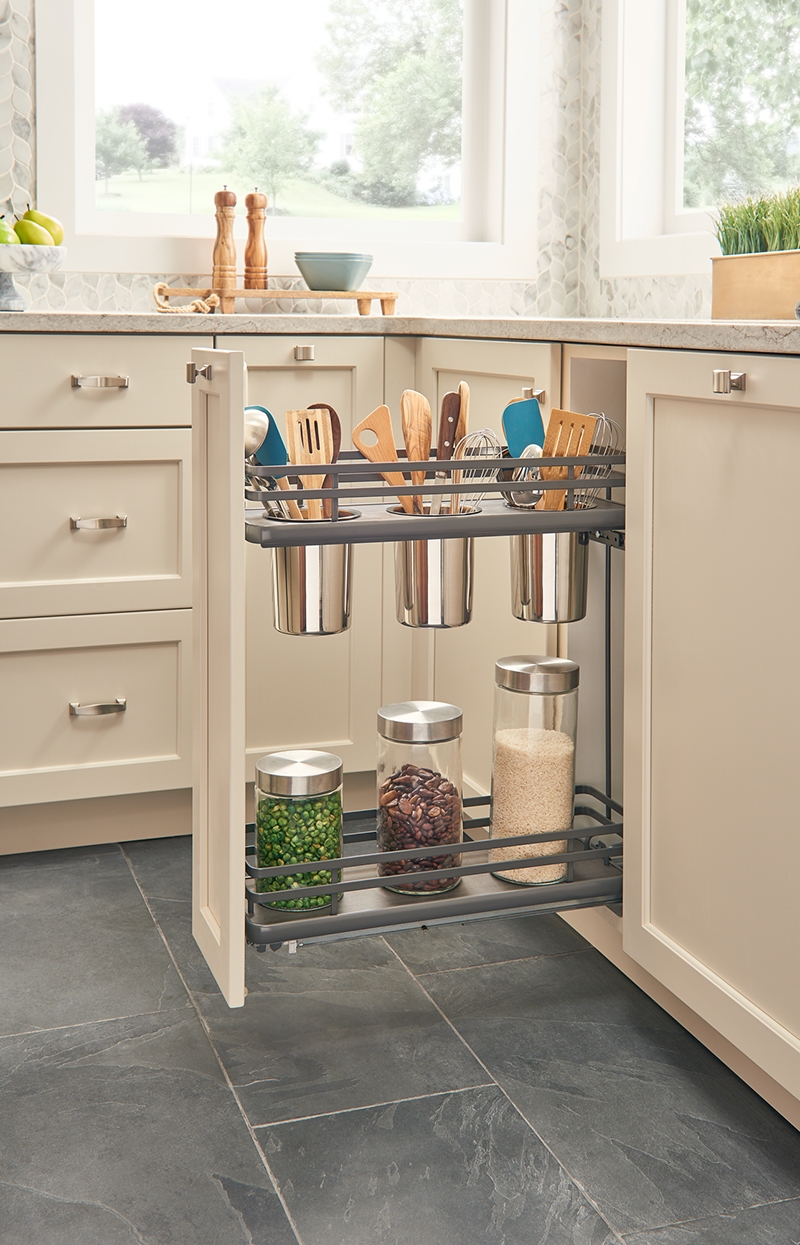 2-Tier Base Organizer Utensil 3 Bins w/ Soft-Close for 9 Full Access  Cabinet