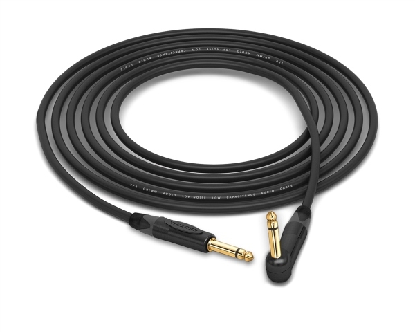 Grimm TPR Instrument Cable | Guitar Bass & Keyboard w/ Neutrik Gold 1/4" TS to 90&deg; Right-Angle 1/4" TS