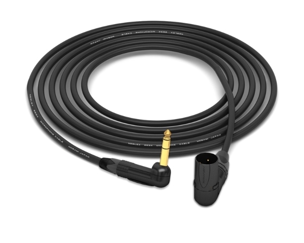 90&deg; Right-Angle 1/4" TRS to 90&deg; Right-Angle XLR-Male Cable | Made from Mogami 2534 Quad Cable & Neutrik Gold Connectors