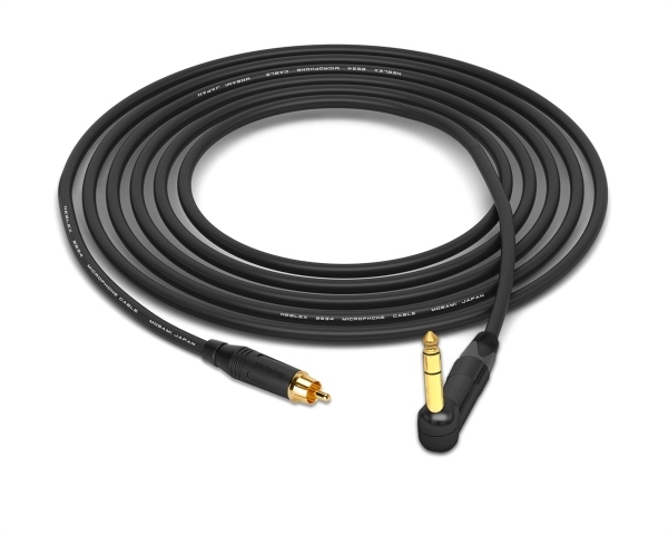 RCA to 90&deg; Right-Angle 1/4" TRS Cable | Made from Mogami 2534 Quad Cable, Neutrik & Amphenol Gold Connectors