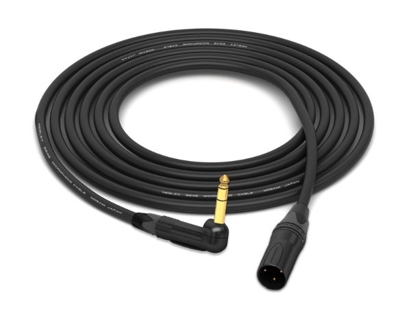 90&deg; Right-Angle 1/4" TRS to Straight XLR-Male Cable | Made from Mogami 2549 Neglex Cable & Neutrik Gold Connectors