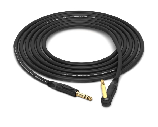 1/4 TRS to 90° 1/4" TS Cable | Mogami Stereo to Mono Cable for Stereo Pickups and Chapman Stick Type Stereo Instruments