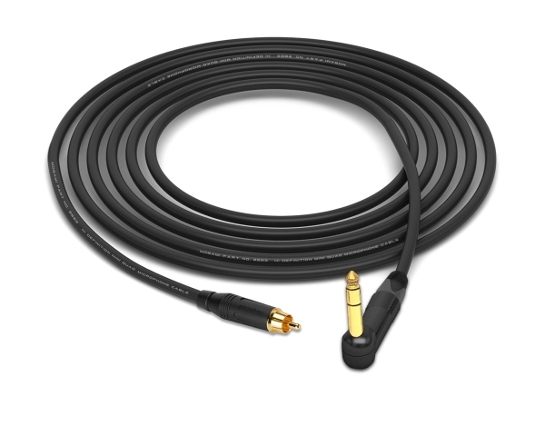 RCA to 90&deg; Right-Angle TRS Cable | Made from Mogami Mini-Quad 2893 & Neutrik & Amphenol Connectors