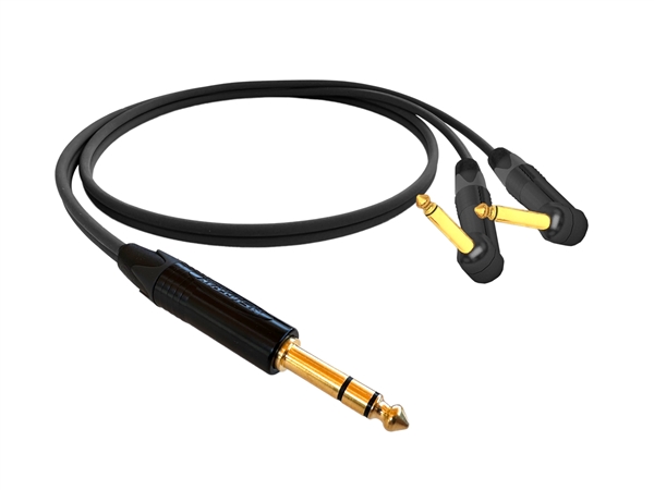 Stereo Instrument Cable for Guitar or Bass w/ Sommer & Neutrik Gold 1/4" TRS to Dual 90° 1/4" TS | Black