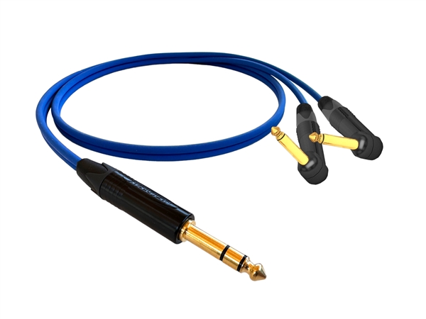 Stereo Instrument Cable for Guitar or Bass w/ Sommer & Neutrik Gold 1/4" TRS to Dual 90° 1/4" TS | Blue