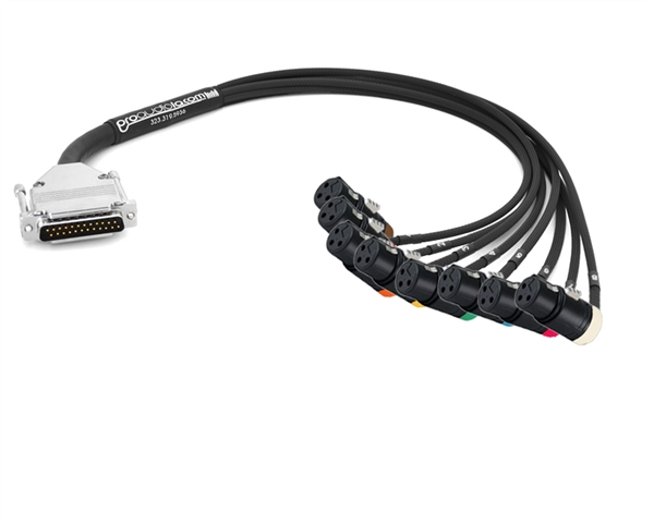 Analog DB25 to 90° Right-Angle XLR-Female Snake Cable | Made from Mogami 2932 & Cable Techniques Low-Profile Connectors | Premium Finish (Multicolored Caps)