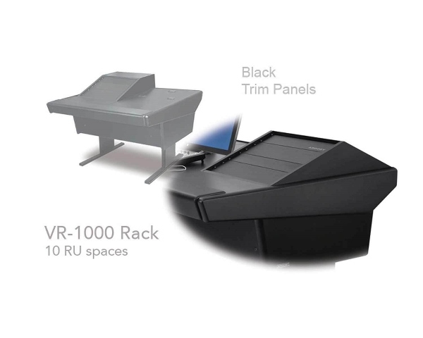 Argosy Universal 50V Series w/25" Flat Desk Insert & VR1000 Rack Unit | Black End Panels