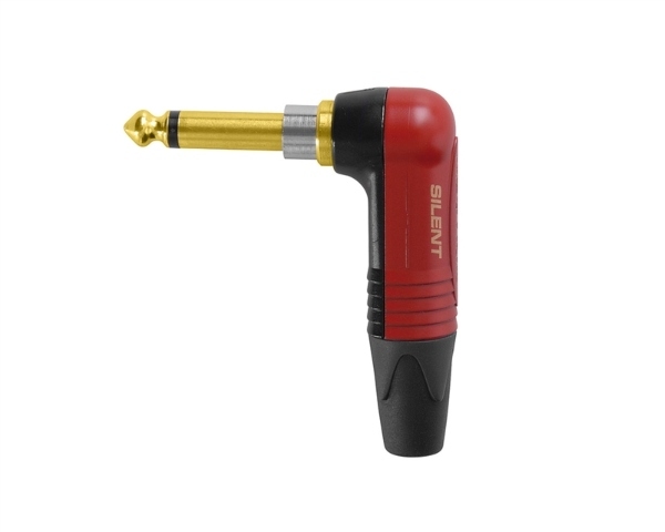 Neutrik NP2RX-AU-SILENT Red Coating, Silent Switch Gold 90&deg; Right-Angle 1/4" TS Connector