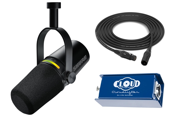 Shure Bundle | MV7+ Dynamic Mic (Black) w/ Cloudlifter CL-1 Mic Activator and Mogami 2549 Cable