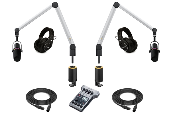 Yellowtec 2-Person Complete Mobile Podcasting Bundle with Shure MV7-K Microphones | Medium (Silver)