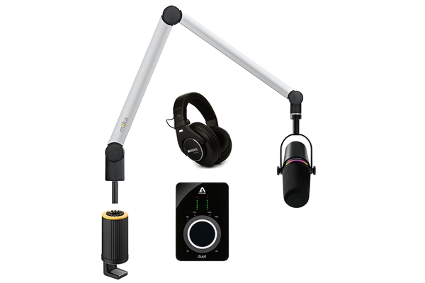 Yellowtec 1-Person Complete Podcasting Bundle with Shure MV7+ Podcast Microphone (Black) & Apogee Duet 3 Audio Interface | Medium (Silver)