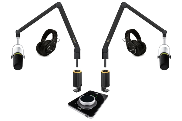 Yellowtec 2-Person Complete Podcasting Bundle with Shure MV7 Podcast Microphones (Silver) & Apogee Duet 3 Audio Interface | Medium (Black)