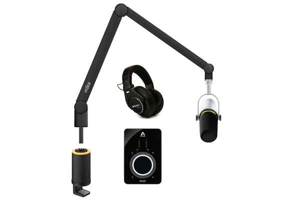 Yellowtec 1-Person Complete Podcasting Bundle with Shure MV7-S Podcast Microphone (Silver) & Apogee Duet 3 Audio Interface | Medium (Black)