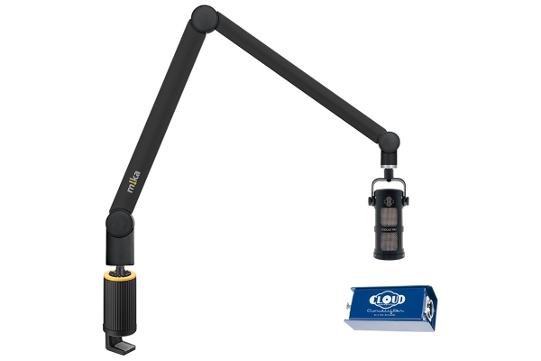 Yellowtec Bundle 11 | Black Microphone Arm M w/ Table Clamp, Sontronics Podcast Pro Microphone and Cloudlifter CL-1 Mic Activator