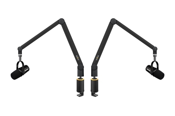 Yellowtec Bundle | (2) Black Microphone Arms M w/ (2) Table Clamps and (2) MV7-K Dynamic Microphones