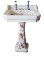 White Multicoloured Floral Basin with Pedestal