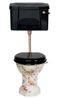 Multicoloured Floral Low Level Toilet with Black Cistern