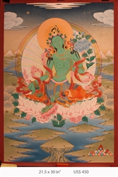 Thangka, Original Painting by RD Salga, Green Tara, 21.5 x 30 inches