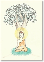 Buddha Seated Under the Bodhi Tree - small size, 3.5 x 5", Single Greeting Card by Dzogchen Ponlop