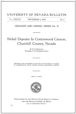 Nickel deposits in Cottonwood Canyon, Churchill County, Nevada PHOTOCOPY
