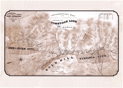 Topographic map of the range of mountains containing the Comstock Lode and mining claims and works located thereon