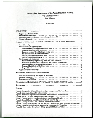 Hydrocarbon assessment of the Yucca Mountain vicinity, Nye County, Nevada PRINTOUT