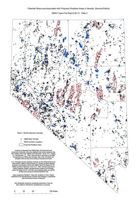 Mineral deposits in Nevada (Plate 3 from Open-File Report 06-12: Potential resources associated with proposed roadless areas in Nevada, second edition) PLATE 3 AND TEXT