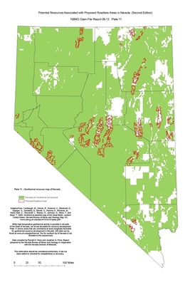 Geothermal resource map of Nevada (Plate 11 from Open-File Report 06-12: Potential resources associated with proposed roadless areas in Nevada, second edition) PLATE 11 AND TEXT