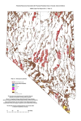 Wind power potential (Plate 12 from Open-File Report 06-12: Potential resources associated with proposed roadless areas in Nevada, second edition) PLATE 12 AND TEXT