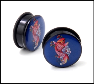 Japanese Koi Fish design acrylic single-flare ear plug gauges with o-ring, sizes 8g to 1"