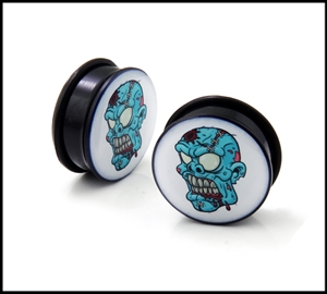 Zombie design acrylic single-flare ear plug gauges with o-ring, sizes 8g to 1"