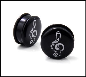 G Clef Music Note Design Acrylic Single-Flare Ear Plug Gauges sizes 8g to 1" AP-155