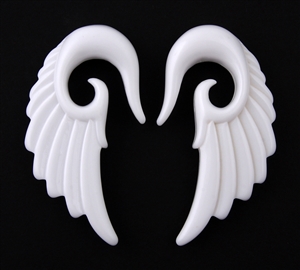 White acrylic angel wing taper ear plug gauges, sizes 10G to 5/8"