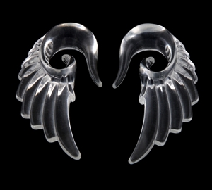 Translucent acrylic angel wing taper ear plug gauges, sizes 10G to 5/8"