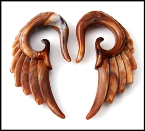 Mocha Color acrylic angel wing taper ear plug gauges, sizes 10G to 5/8"